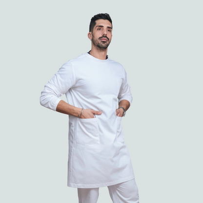 Bata de laboratorio blanca Básica Unisex - Botón Atrás