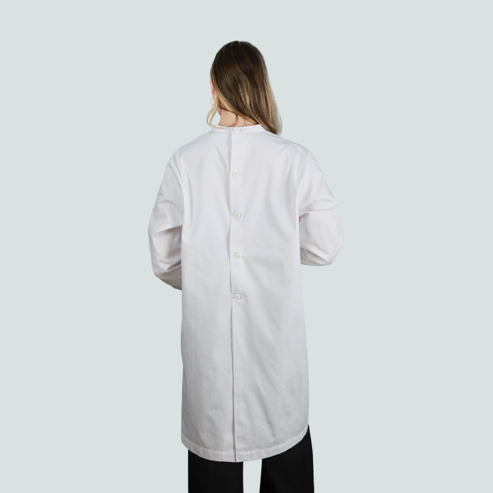 Bata de laboratorio blanca Básica Unisex - Botón Atrás