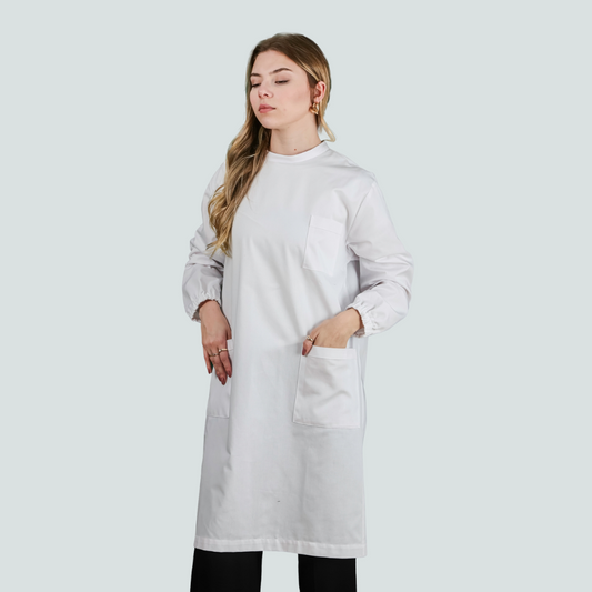 Bata de laboratorio blanca Básica Unisex - Botón Atrás