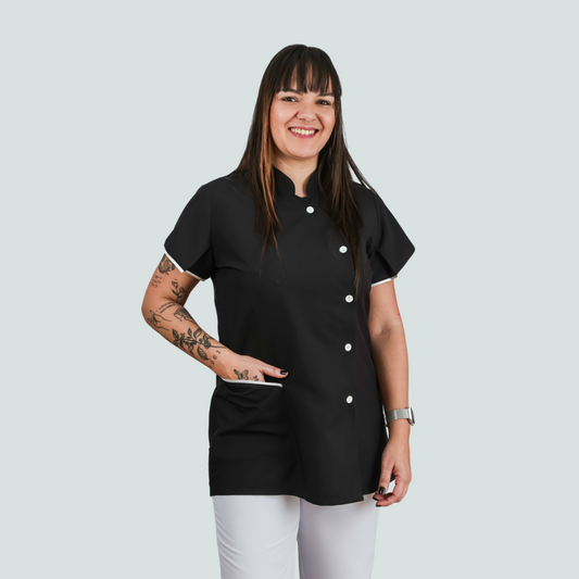 Túnica Oriental Preto e Branco - Tecido Antibacteriano