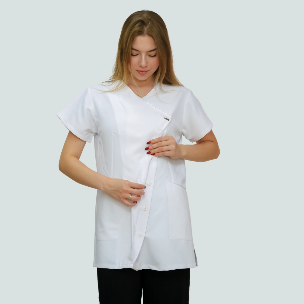 Túnica Elegance Antibacteriana Branco - Modelo Cintado