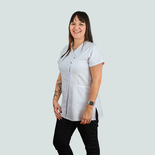 White Anti-Bacterial Elegance Tunic - Belted Model