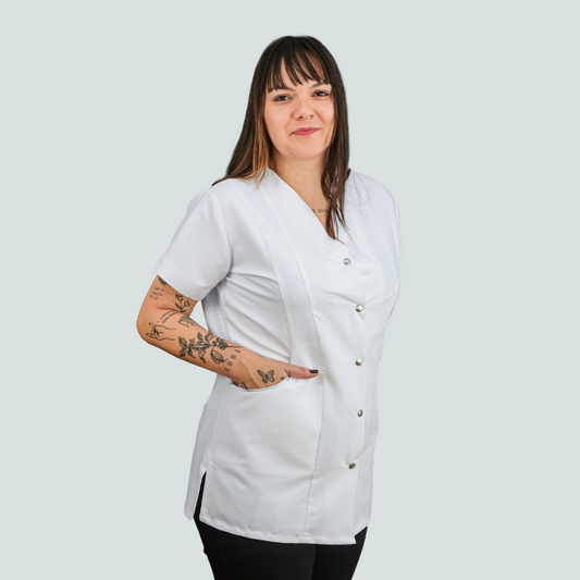 Túnica Glam Branca e Prateado - Tecido Antbacteriano