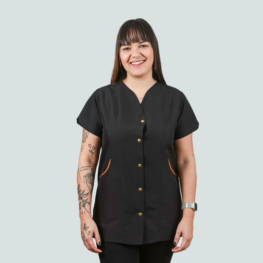 Túnica Glam Preto e Dourado - Tecido Antibacteriano