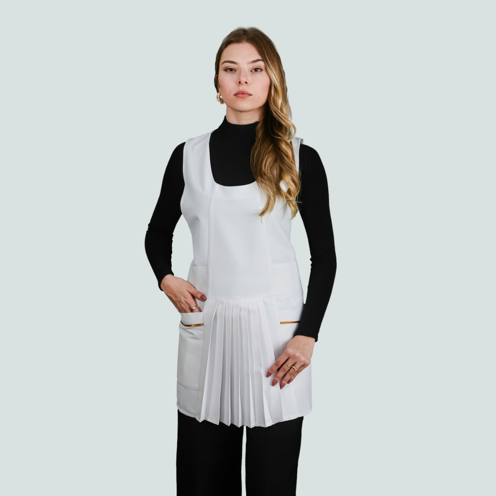 Mona Adjustable Tunic - White and Black - Anti-Bacterial Fabric