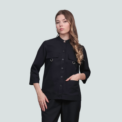 Black Anti-Bacterial 3/4 Sleeve Peace Blouse - Snor Clothes