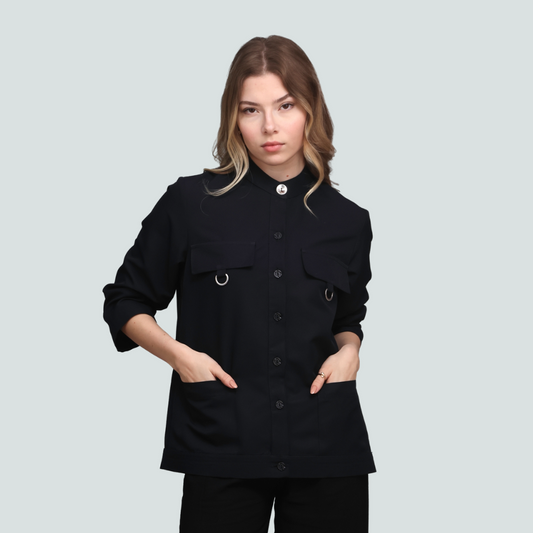 Black Anti-Bacterial 3/4 Sleeve Peace Blouse - Snor Clothes