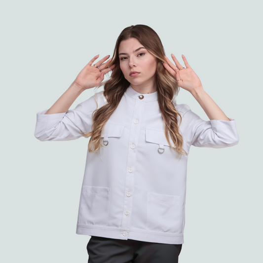 White Anti-Bacterial 3/4 Sleeve Peace Blouse - Snor Clothes