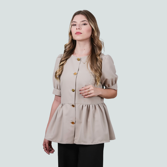 Blusa Casaco Maria Bege - Tecido Antibacteriano