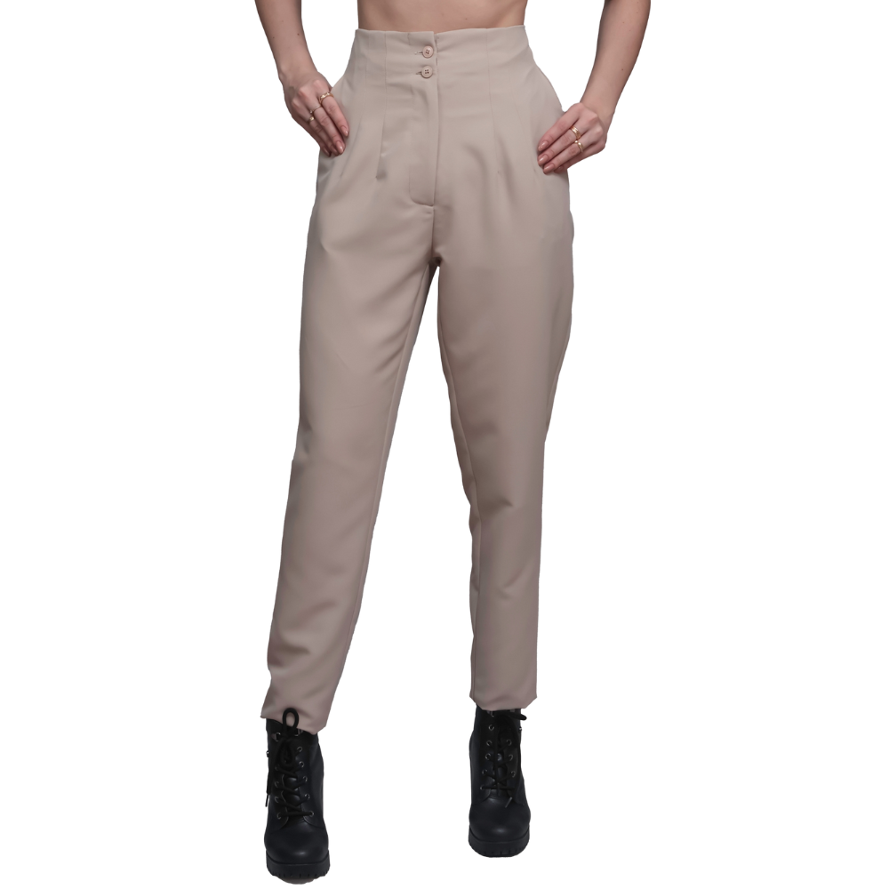 Pantalones beige antibacterianos de cintura alta - Jorpal 