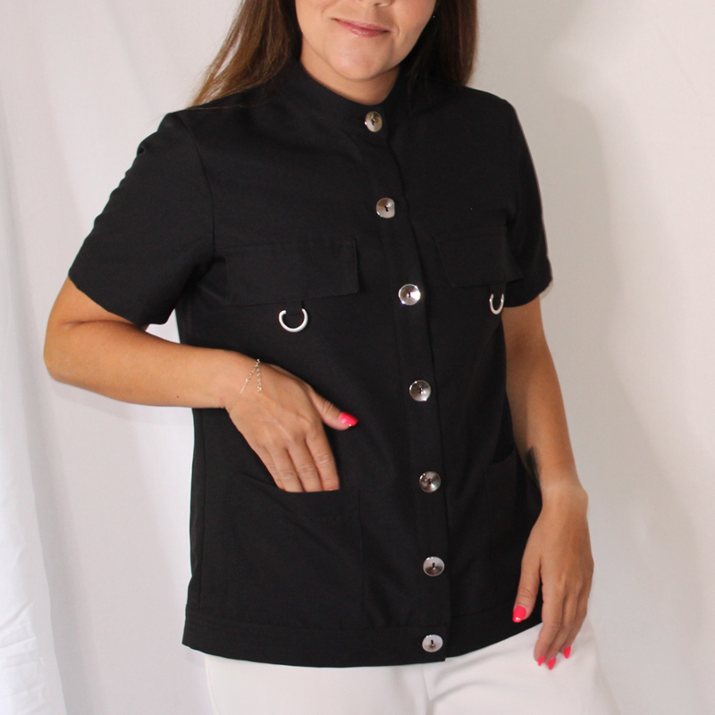 Black and Silver Anti-Bacterial Peace Blouse - Snor Clothes